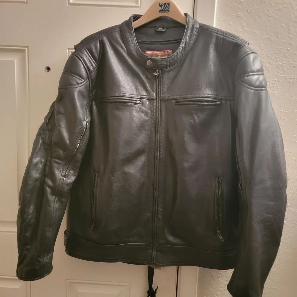 FIRST Classic  Black Leather Moto Biker Motorcycle Racer Jacket Men Size…